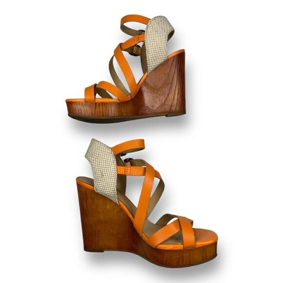 Lucky Brand Orange Wedge Sandals Size 7.5 - Picture 5 of 8